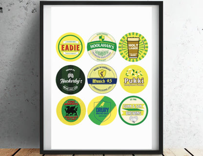 Norwich City FC 'Icons' beer mat print