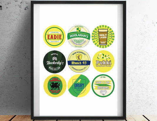 Norwich City FC 'Icons' beer mat print