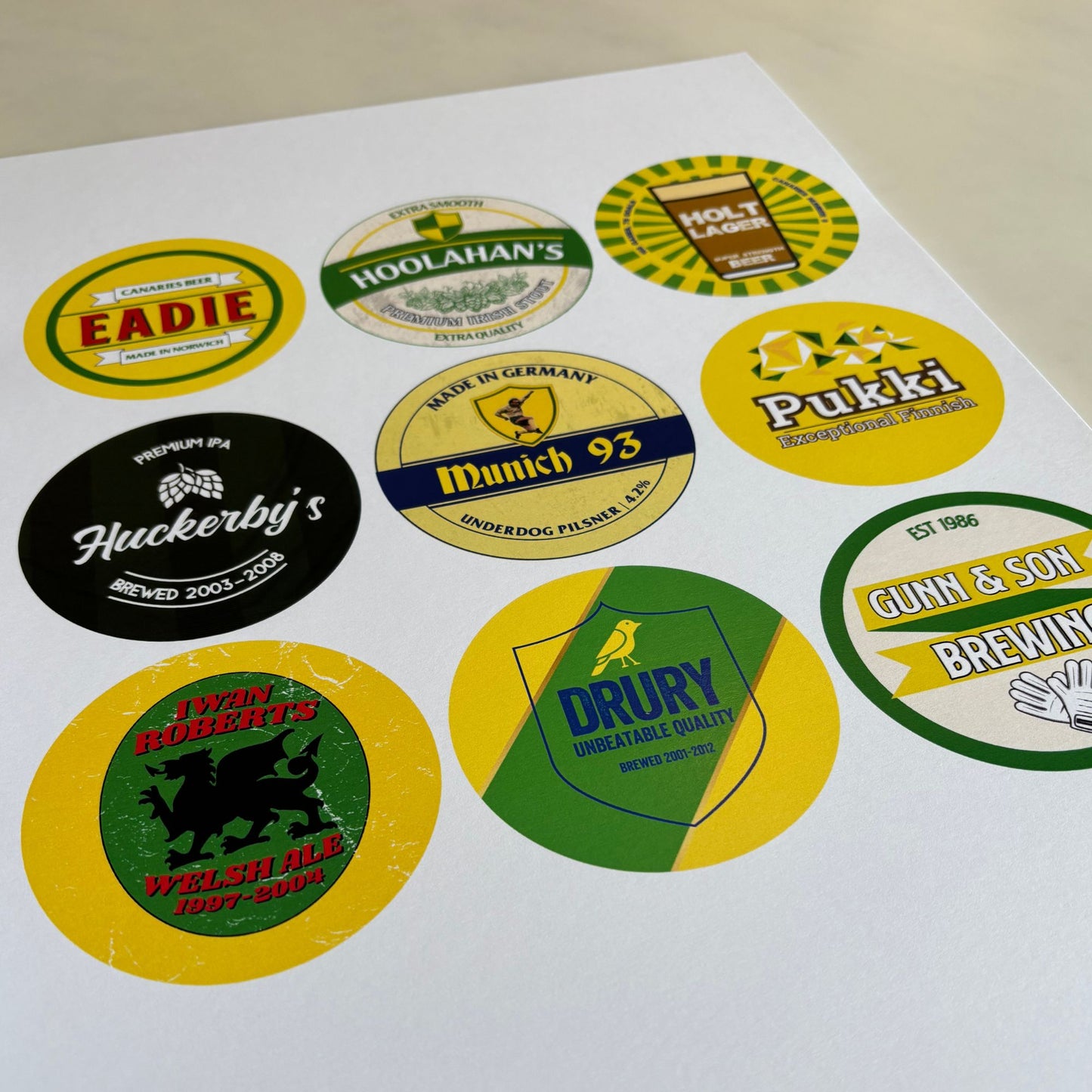 Norwich City FC 'Icons' beer mat print